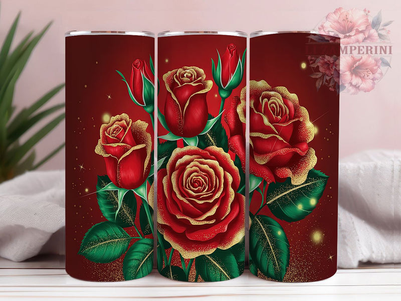 Glitter Rose Floral Elegant Tumbler, Floral Design, Sparkling Pattern, 3D Flower Gift, Glitter Rose Wrap, Romantic Design, Elegant Tumbler Art Sublimation Li Zamperini 