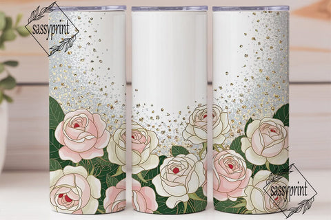 Glitter Rose Gold Floral 20oz Tumbler Sublimation sassyprint 