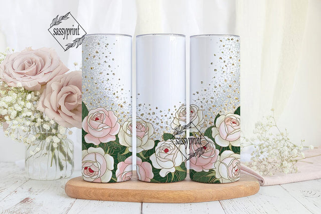 Glitter Rose Gold Floral 20oz Tumbler Sublimation sassyprint 