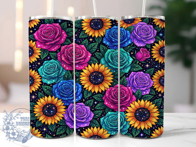 Glitter Rose Sunflower 20oz Tumbler, Glitter Rose Sunflower, Rose Sunflower, Glitter Sunflower, Rose Tumbler, Sunflower Tumbler, 20oz Tumbler, Tumbler Wrap Sublimation ToriDesigns 