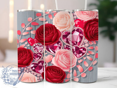 Glitter Rose Valentine Hearts Tumbler, Glitter Floral Pattern, Sparkling Valentine Design, 20Oz Sublimation Wrap, Romantic Rose Art, Elegant Heart Texture, Tumbler Sublimation Sublimation ToriDesigns 
