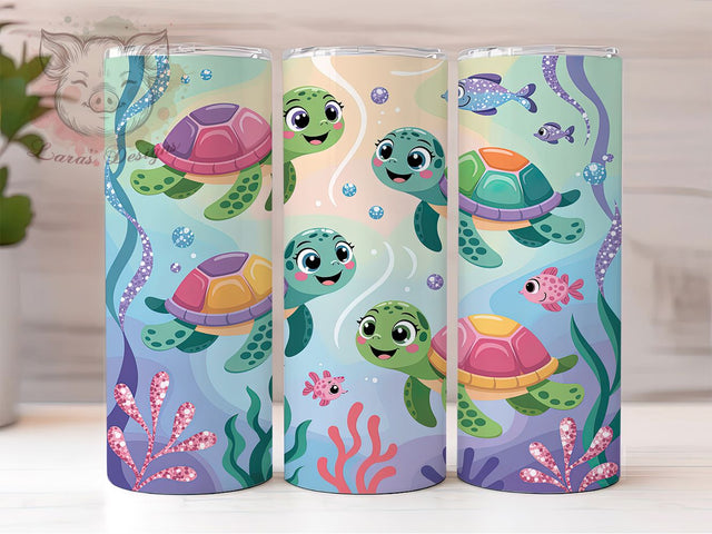 Glitter Sea Turtle Tumbler, Baby Turtle Tumbler, Glitter Ocean Wrap, Cute Turtle Wrap, Rustic Sea Life Wrap, Sublimation Design, Trendy Gift Idea Sublimation Lara' s Designs 
