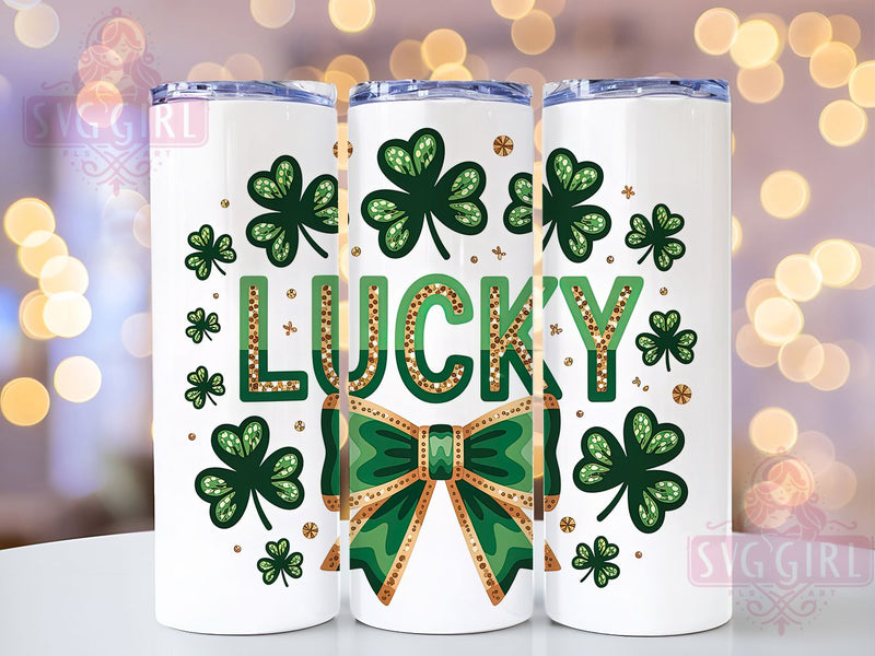 Glitter Shamrock Bow Tumbler, Lucky Clover Tumbler, Stylish 20oz Wrap, Sublimation Design, Trendy Gift Idea, Irish Shamrock Wrap, St. Patrick’s Glitter Tumbler Sublimation SvggirlplusArt 