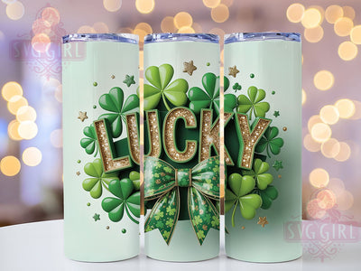 Glitter Shamrock Bow Tumbler, Lucky Clover Tumbler, Stylish 20oz Wrap, Sublimation Design, Trendy Gift Idea, Irish Shamrock Wrap, St. Patrick’s Glitter Tumbler Sublimation SvggirlplusArt 