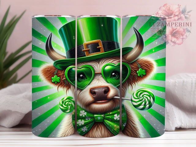 Glitter Shamrock Highland Cow Tumbler, Glittery Shamrock Tumbler, Stylish 20oz Wrap, Sublimation Design, Trendy Gift Idea, Irish Cow Wrap, Lucky Glitter Tumbler Sublimation Li Zamperini 