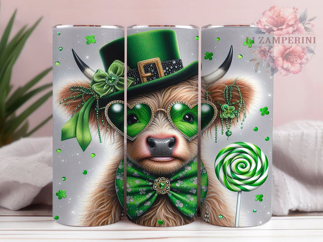 Glitter Shamrock Highland Cow Tumbler, Glittery Shamrock Tumbler, Stylish 20oz Wrap, Sublimation Design, Trendy Gift Idea, Irish Cow Wrap, Lucky Glitter Tumbler Sublimation Li Zamperini 