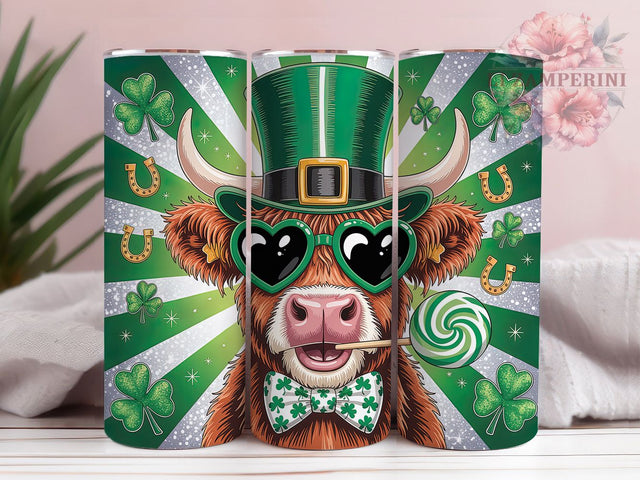 Glitter Shamrock Highland Cow Tumbler, Glittery Shamrock Tumbler, Stylish 20oz Wrap, Sublimation Design, Trendy Gift Idea, Irish Cow Wrap, Lucky Glitter Tumbler Sublimation Li Zamperini 
