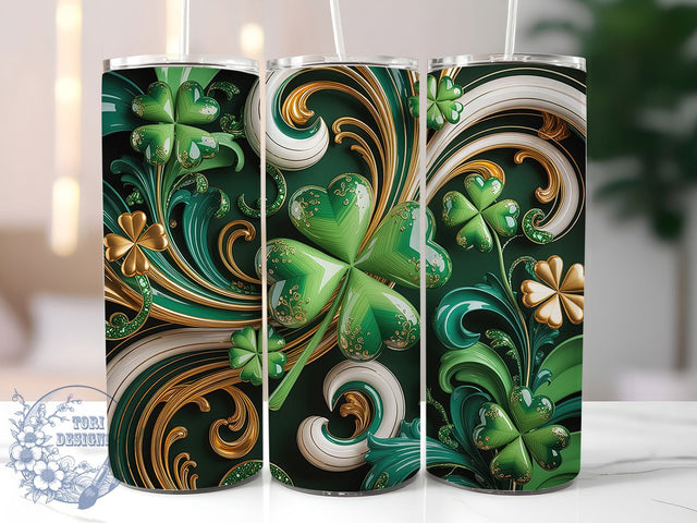 Glitter Shamrock Patrick Tumbler, St Patrick’s Day Theme, Glitter Effect, Festive Irish Style, Lucky Clover Design, Holiday Wrap, 20Oz Tumbler, Sublimation Sublimation ToriDesigns 