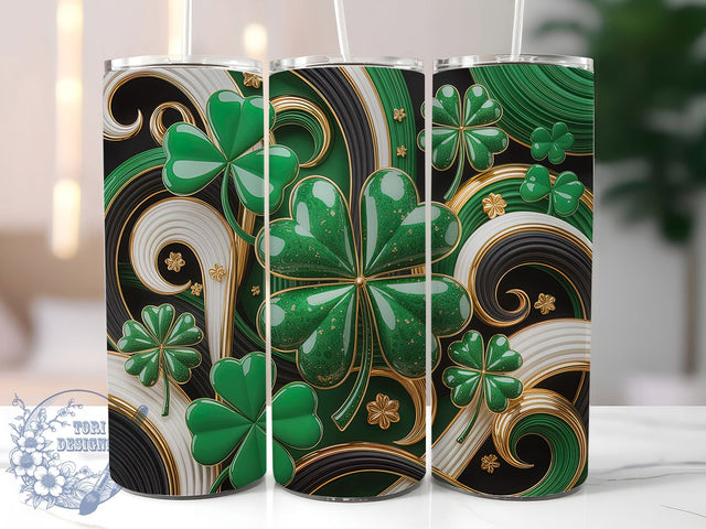 Glitter Shamrock Patrick Tumbler, St Patrick’s Day Theme, Glitter Effect, Festive Irish Style, Lucky Clover Design, Holiday Wrap, 20Oz Tumbler, Sublimation Sublimation ToriDesigns 