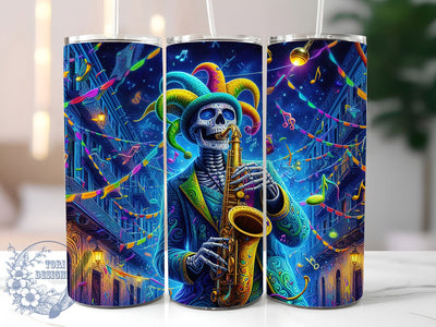 Glitter Skeleton Mardi Gras Tumbler, Glitter Carnival Wrap, Festive Party Cup, 20oz Sublimation Wrap, New Orleans Celebration Tumbler, Sparkly Skeleton Design Cup, Mardi Gras Skeleton Theme Wrap Sublimation ToriDesigns 