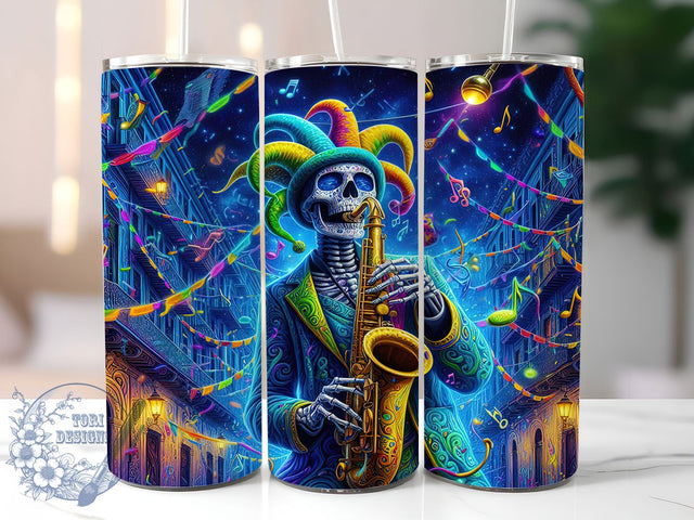 Glitter Skeleton Mardi Gras Tumbler, Glitter Carnival Wrap, Festive Party Cup, 20oz Sublimation Wrap, New Orleans Celebration Tumbler, Sparkly Skeleton Design Cup, Mardi Gras Skeleton Theme Wrap Sublimation ToriDesigns 