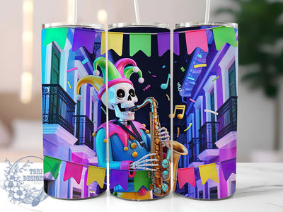 Glitter Skeleton Mardi Gras Tumbler, Glitter Carnival Wrap, Festive Party Cup, 20oz Sublimation Wrap, New Orleans Celebration Tumbler, Sparkly Skeleton Design Cup, Mardi Gras Skeleton Theme Wrap Sublimation ToriDesigns 