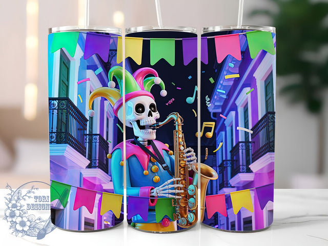 Glitter Skeleton Mardi Gras Tumbler, Glitter Carnival Wrap, Festive Party Cup, 20oz Sublimation Wrap, New Orleans Celebration Tumbler, Sparkly Skeleton Design Cup, Mardi Gras Skeleton Theme Wrap Sublimation ToriDesigns 