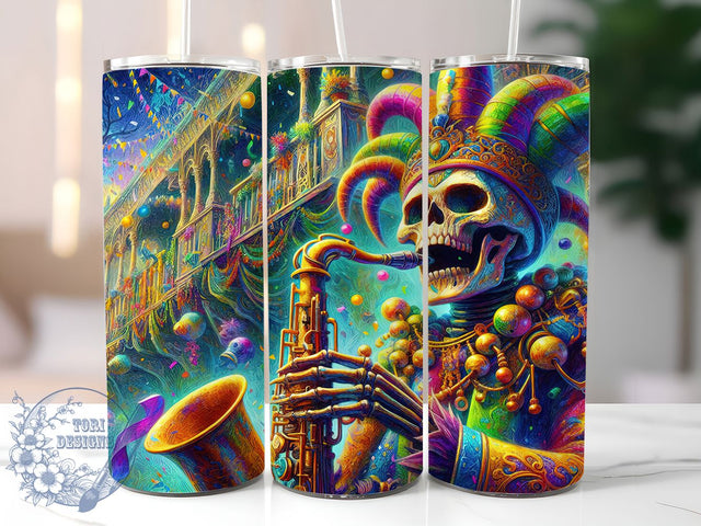 Glitter Skeleton Mardi Gras Tumbler, Glitter Carnival Wrap, Festive Party Cup, 20oz Sublimation Wrap, New Orleans Celebration Tumbler, Sparkly Skeleton Design Cup, Mardi Gras Skeleton Theme Wrap Sublimation ToriDesigns 