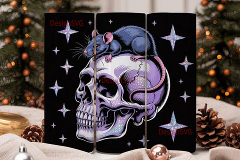 Glitter Skull & Rat 20oz Tumbler Wrap Sublimation DesignSVG 