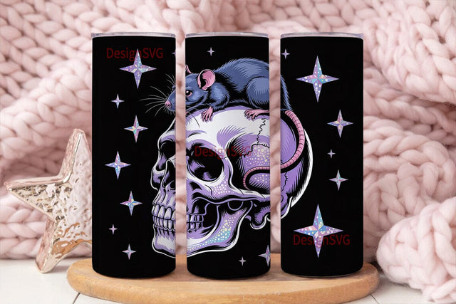 Glitter Skull & Rat 20oz Tumbler Wrap Sublimation DesignSVG 