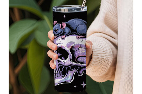 Glitter Skull & Rat 20oz Tumbler Wrap Sublimation DesignSVG 