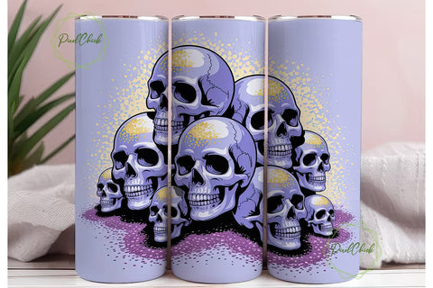 Glitter Skulls 20oz Tumbler Wrap Sublimation PixelChick 