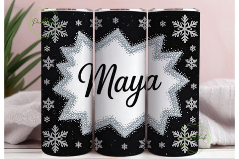 Glitter Snowflake Name Tumbler Wrap Sublimation PixelChick 