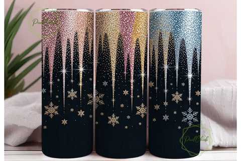 Glitter Snowflakes Drip 20oz Tumbler Sublimation PixelChick 