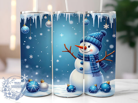 Glitter Snowman 20oz Tumbler Wrap, Snowman Tumbler, 20oz Tumbler, Sublimation Wrap, Blue Drip Tumbler, Holiday Decor, Winter Gift Sublimation ToriDesigns 