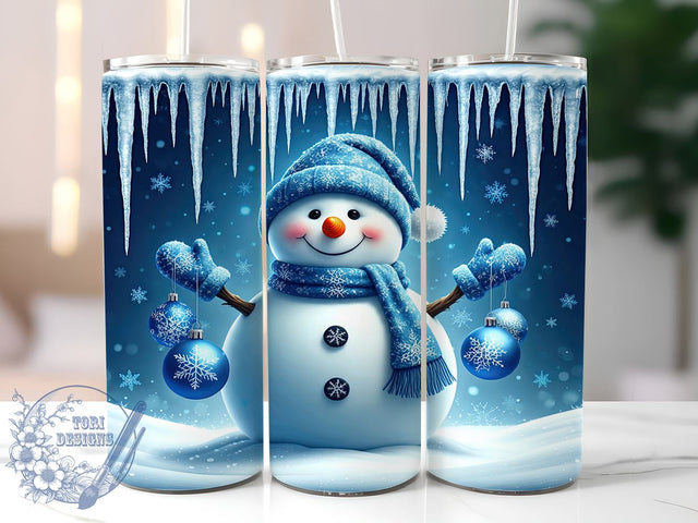 Glitter Snowman 20oz Tumbler Wrap, Snowman Tumbler, 20oz Tumbler, Sublimation Wrap, Blue Drip Tumbler, Holiday Decor, Winter Gift Sublimation ToriDesigns 