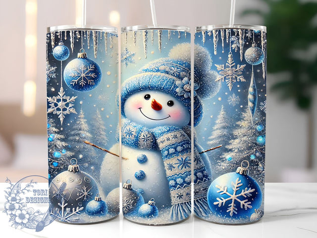 Glitter Snowman 20oz Tumbler Wrap, Snowman Tumbler, 20oz Tumbler, Sublimation Wrap, Blue Drip Tumbler, Holiday Decor, Winter Gift Sublimation ToriDesigns 