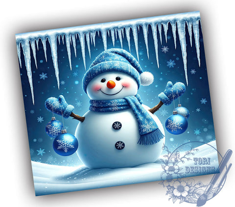 Glitter Snowman 20oz Tumbler Wrap, Snowman Tumbler, 20oz Tumbler, Sublimation Wrap, Blue Drip Tumbler, Holiday Decor, Winter Gift Sublimation ToriDesigns 