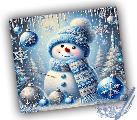Glitter Snowman 20oz Tumbler Wrap, Snowman Tumbler, 20oz Tumbler, Sublimation Wrap, Blue Drip Tumbler, Holiday Decor, Winter Gift Sublimation ToriDesigns 