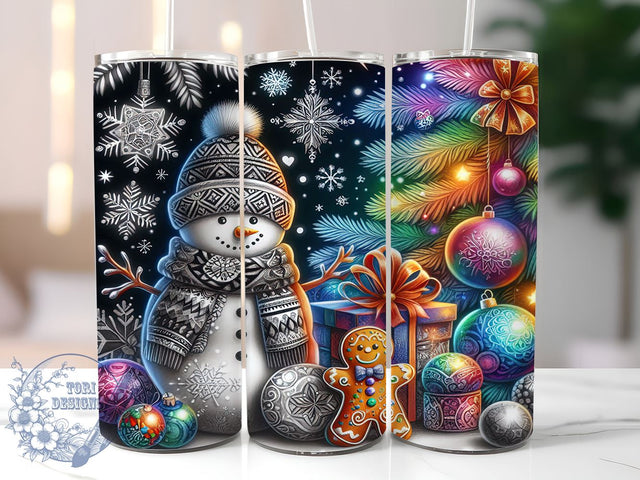 Glitter Snowman Tumbler, Christmas Tree Tumbler Wrap, 20oz Tumbler, Sublimation Design, Holiday Decor, Festive Tumbler, Christmas Gift, Winter Tumbler Sublimation ToriDesigns 