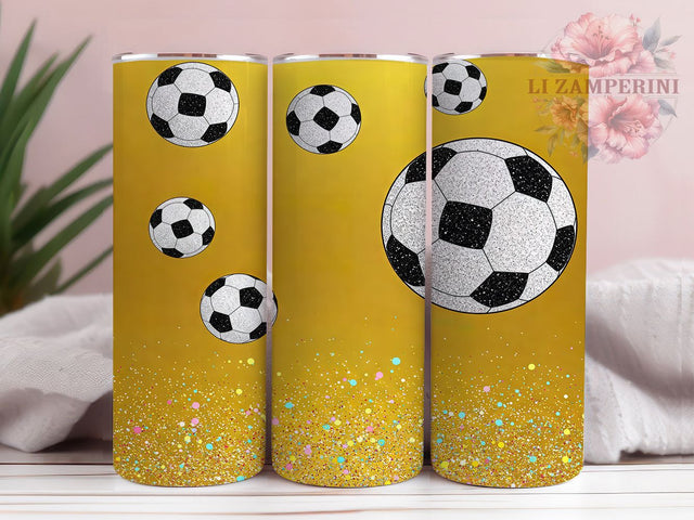 Glitter Soccer Football Tumbler, Football Glitter Wrap, 20oz Soccer Cup, Yellow Soccer Design, Sparkly Football Tumbler, Soccer Fan Tumbler, Glitter Sports Tumbler Sublimation Li Zamperini 