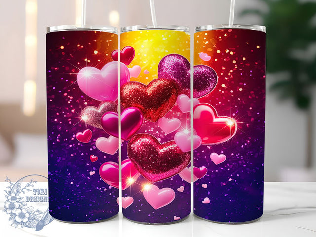 Glitter Sparkle Valentine Heart Tumbler, Glitter Valentine Pattern, Shiny Romantic Heart Design, 20Oz Sublimation Wrap, Dazzling Love Art, Sparkling Heart Texture, Tumbler Sublimation Sublimation ToriDesigns 