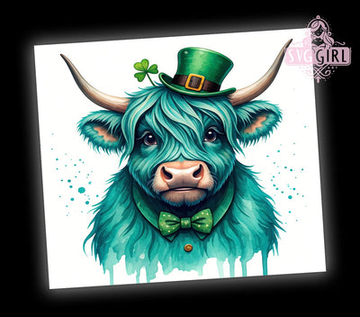 Glitter St. Patrick's Highland Cow 20oz Tumbler, St Patrick's Day Tumbler, Glitter Tumbler Design, 20oz Tumbler Sublimation, Irish Cow Design, Sparkly Tumbler Wrap, Festive Tumbler Design Sublimation SvggirlplusArt 