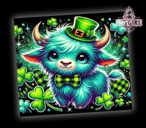 Glitter St. Patrick's Highland Cow 20oz Tumbler, St Patrick's Day Tumbler, Glitter Tumbler Design, 20oz Tumbler Sublimation, Irish Cow Design, Sparkly Tumbler Wrap, Festive Tumbler Design Sublimation SvggirlplusArt 