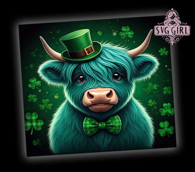 Glitter St. Patrick's Highland Cow 20oz Tumbler, St Patrick's Day Tumbler, Glitter Tumbler Design, 20oz Tumbler Sublimation, Irish Cow Design, Sparkly Tumbler Wrap, Festive Tumbler Design Sublimation SvggirlplusArt 