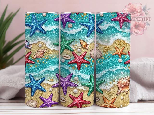 Glitter Starfish Beach 20oz Tumbler, Glitter Starfish, Starfish Beach, Starfish Tumbler, 20oz Tumbler, Beach Tumbler, Glitter Tumbler, Tumbler Wrap Sublimation Li Zamperini 