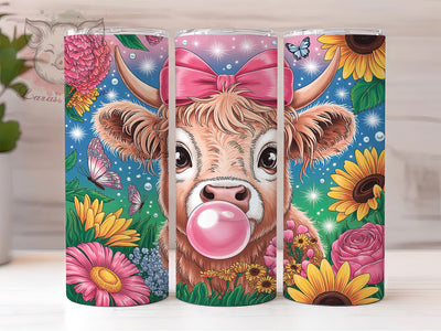 Glitter Sunflower Highland Cow Tumbler, Highland Cow Floral Tumbler, Rustic Cow Wrap, Whimsical Sunflower Wrap, Country Farm Animal Wrap, Sublimation Design, Trendy Gift Idea Sublimation Lara' s Designs 