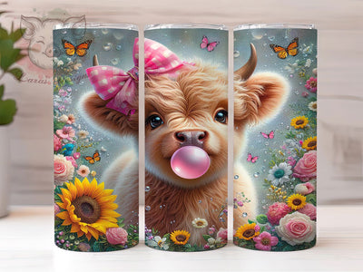 Glitter Sunflower Highland Cow Tumbler, Highland Cow Floral Tumbler, Rustic Cow Wrap, Whimsical Sunflower Wrap, Country Farm Animal Wrap, Sublimation Design, Trendy Gift Idea Sublimation Lara' s Designs 