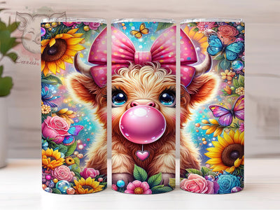 Glitter Sunflower Highland Cow Tumbler, Highland Cow Floral Tumbler, Rustic Cow Wrap, Whimsical Sunflower Wrap, Country Farm Animal Wrap, Sublimation Design, Trendy Gift Idea Sublimation Lara' s Designs 