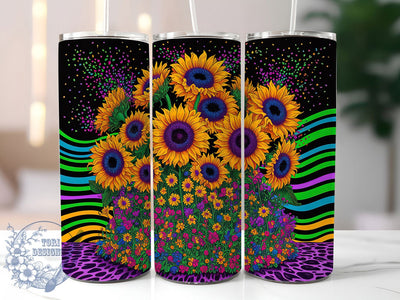 Glitter Sunflower Leopard Tumbler, Glitter Animal Print Tumbler, Sparkling Sunflower Wrap, Rustic Leopard Wrap, Whimsical Sunflower Wrap, Sublimation Design, Trendy Gift Idea Sublimation ToriDesigns 