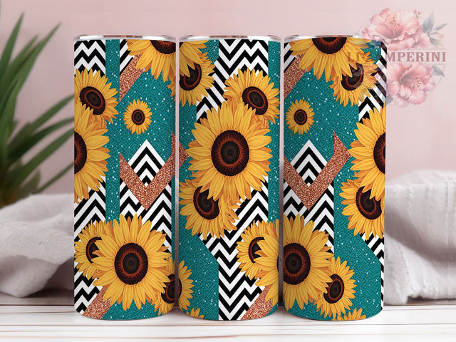 Glitter Sunflower Turquoise Tumbler, Turquoise Floral Design, Rose Gold Pattern, Modern Flower Tumbler, Sparkle Floral Gift, Summer Flower Design, Elegant Floral Art Sublimation Li Zamperini 