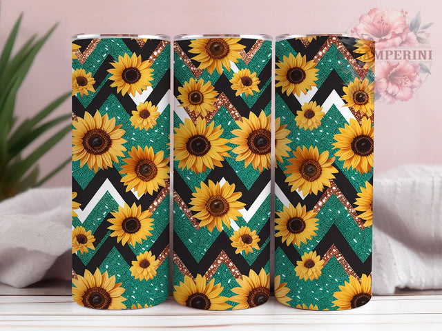 Glitter Sunflower Turquoise Tumbler, Turquoise Floral Design, Rose Gold Pattern, Modern Flower Tumbler, Sparkle Floral Gift, Summer Flower Design, Elegant Floral Art Sublimation Li Zamperini 