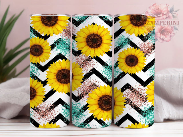 Glitter Sunflower Turquoise Tumbler, Turquoise Floral Design, Rose Gold Pattern, Modern Flower Tumbler, Sparkle Floral Gift, Summer Flower Design, Elegant Floral Art Sublimation Li Zamperini 