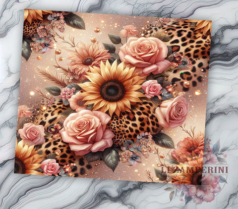 Glitter Sunflowers 20oz Tumbler Wrap PNG, Glitter Leopard Sunflower Tumbler Png, Straight & Tapered Tumbler Wrap, Instant Digital Download Sublimation Li Zamperini 