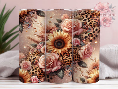 Glitter Sunflowers 20oz Tumbler Wrap PNG, Glitter Leopard Sunflower Tumbler Png, Straight & Tapered Tumbler Wrap, Instant Digital Download Sublimation Li Zamperini 