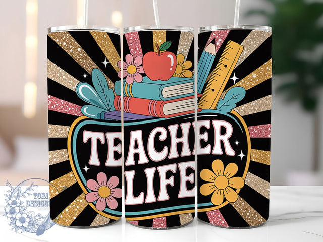 Glitter Teacher Life 20oz Tumbler, Glitter Wrap, Sublimation Gift, Educator Mug, 20oz Tumbler Design, Teacher Life Quote, Classroom Theme Sublimation ToriDesigns 