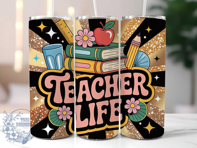 Glitter Teacher Life 20oz Tumbler, Glitter Wrap, Sublimation Gift, Educator Mug, 20oz Tumbler Design, Teacher Life Quote, Classroom Theme Sublimation ToriDesigns 