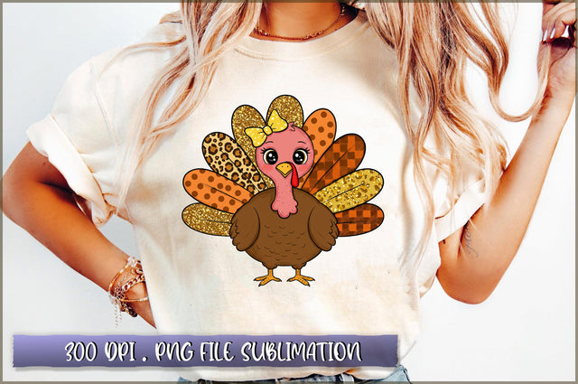 Glitter Thanksgiving Girl Turkey PNG Sublimation Shetara Begum 