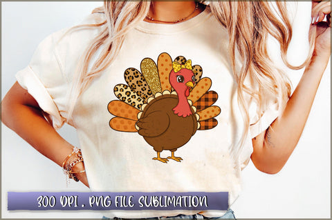 Glitter Thanksgiving Girl Turkey PNG Sublimation Shetara Begum 