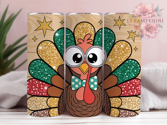 Glitter Thanksgiving Turkey Fall Tumbler, Thanksgiving Wrap Design, Autumn Sublimation PNG, Sparkle Holiday Aesthetic, Rustic Farmhouse Style, 20oz Tumbler Sublimation, Festive Fall Harvest Sublimation Li Zamperini 